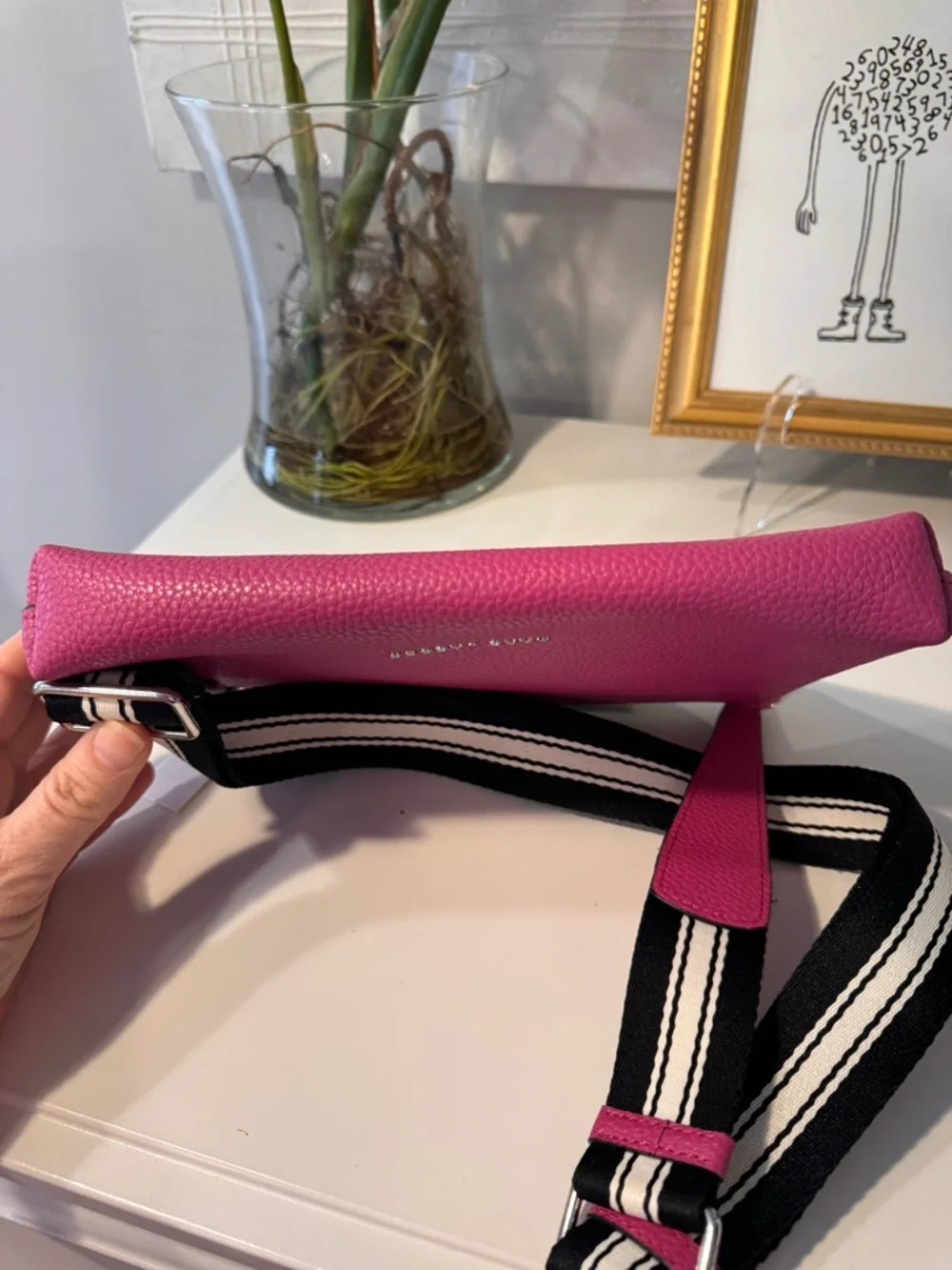 Marc Jacobs Fuchsia Pebbled Leather Crossbody with Striped Strap - Picture 5 of 11